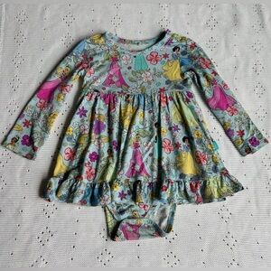 Posh Peanut Light Blue Princess Floral Ruffle Dress Bodysuit